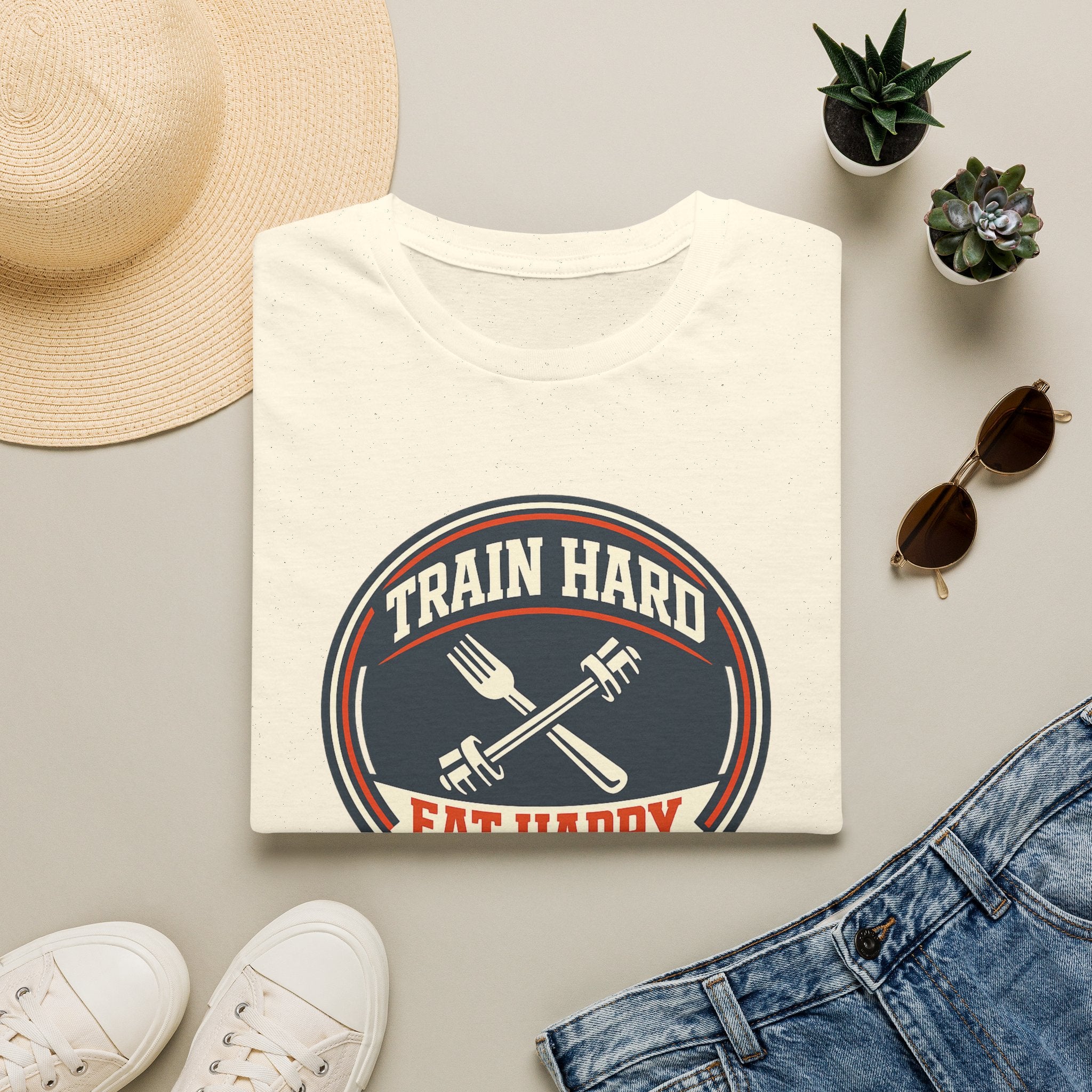 Train Hard. Eat Happy. | Premium Unisex T-Shirt | Gym Then Tacos