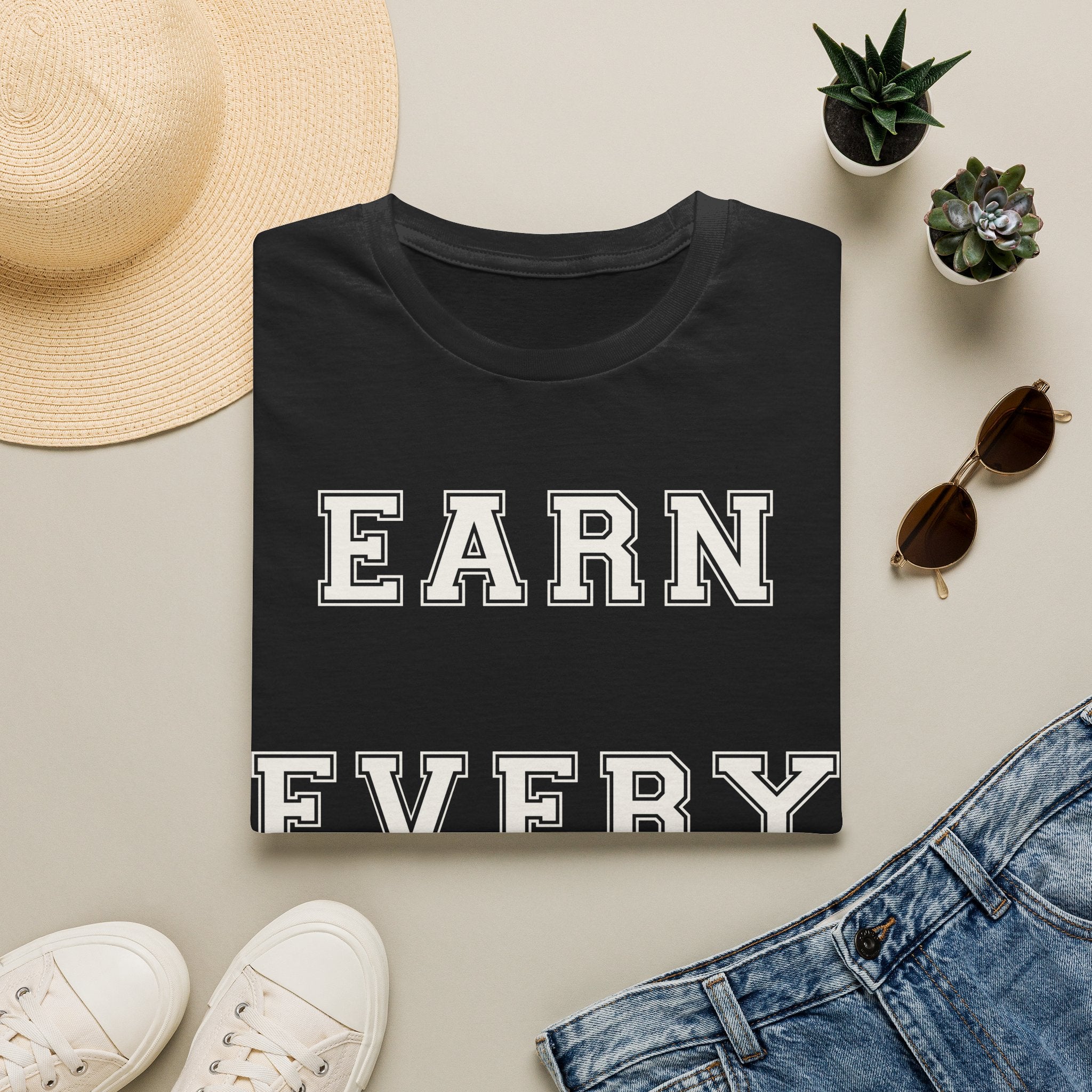 Earn Every Bite T-Shirt — Minimal Positive Quote Tee for Food Lovers & Casual Wear