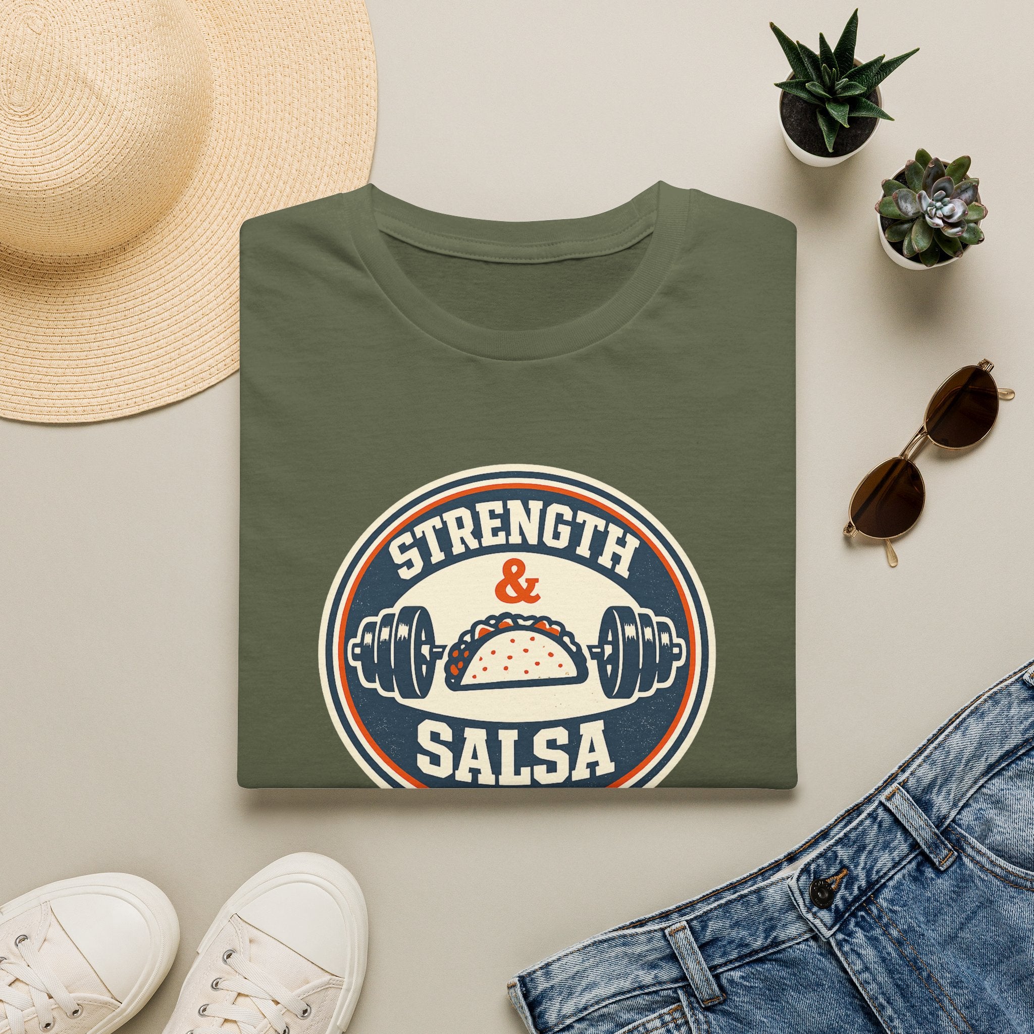 Strength & Salsa | Premium Unisex T-Shirt | Gym Then Tacos