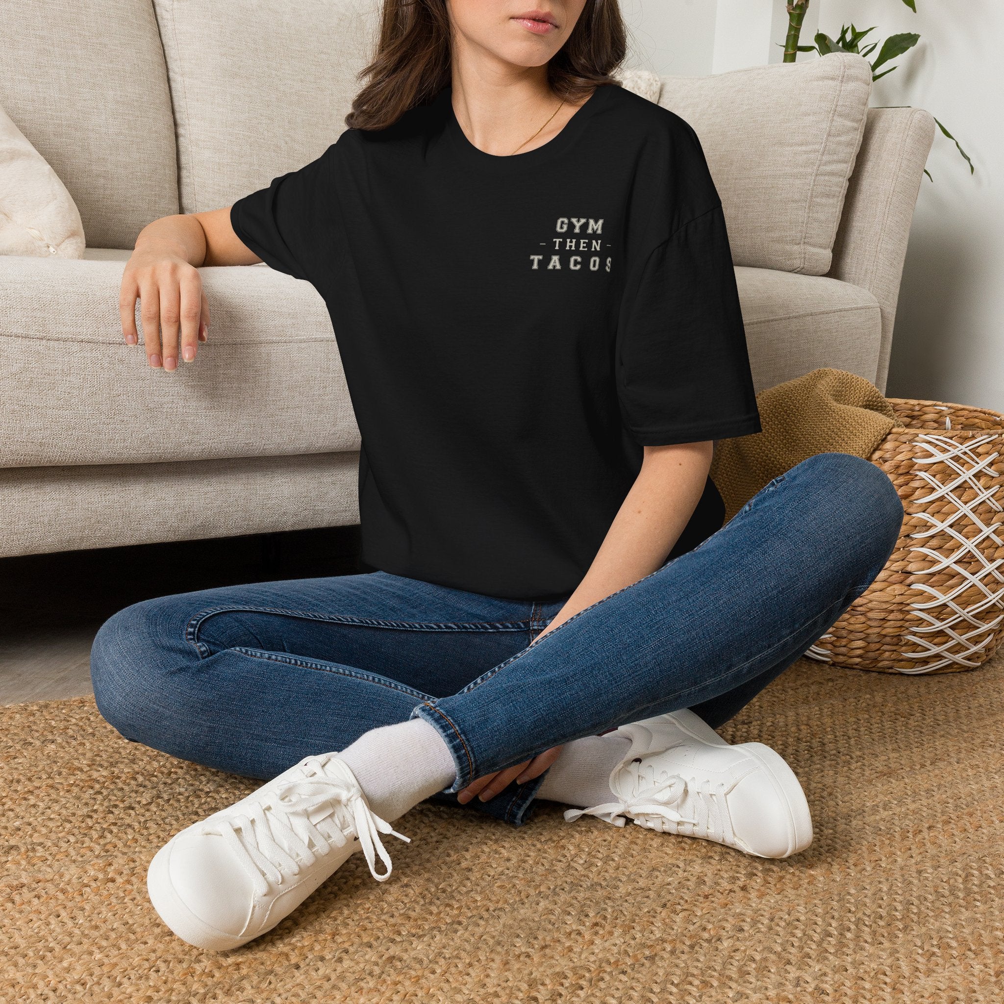 Gym Then Tacos T-Shirt — Minimal Fitness & Food Quote Tee