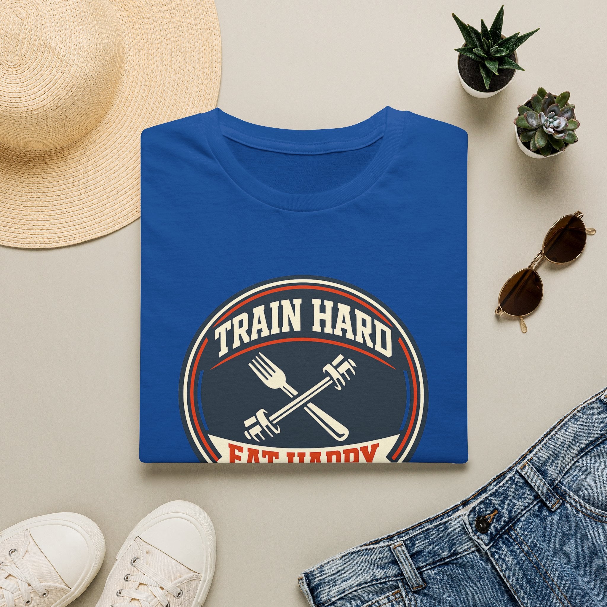 Train Hard. Eat Happy. | Premium Unisex T-Shirt | Gym Then Tacos