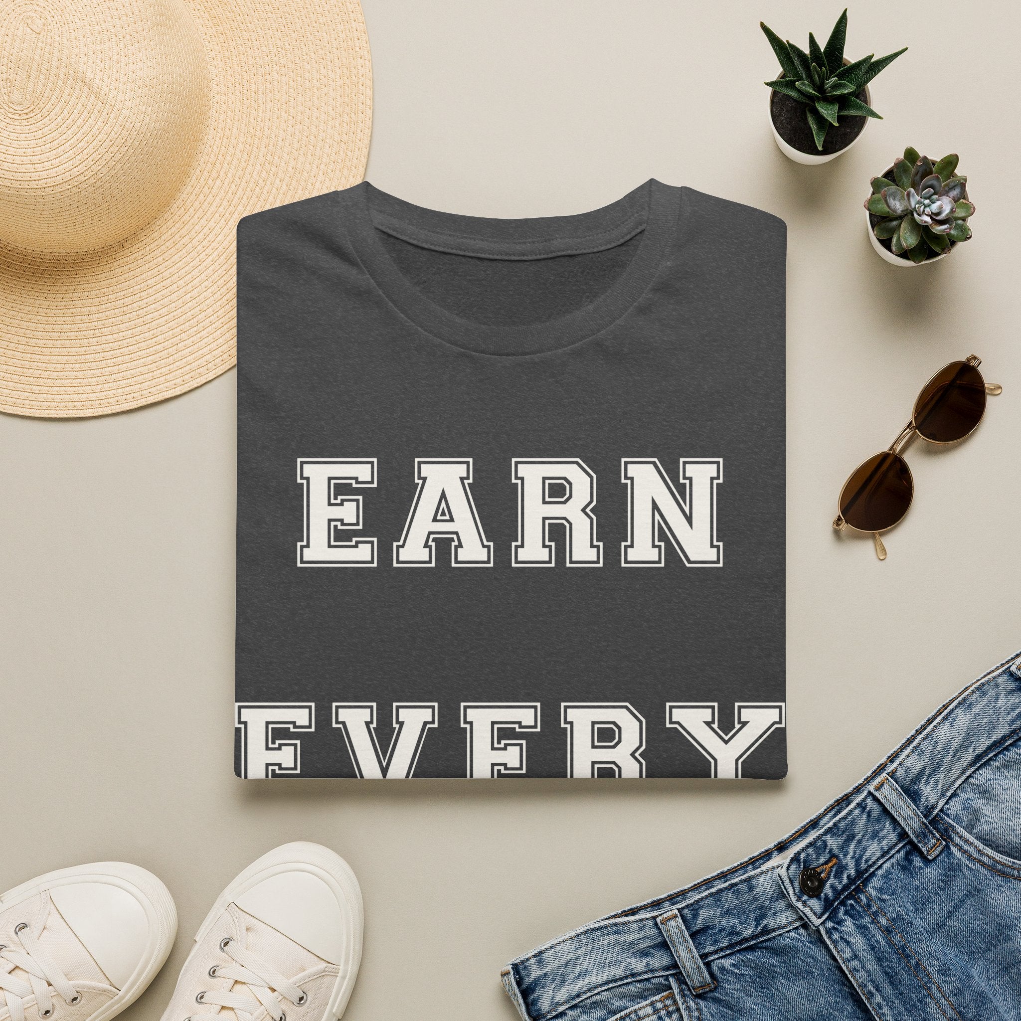 Earn Every Bite T-Shirt — Minimal Positive Quote Tee for Food Lovers & Casual Wear