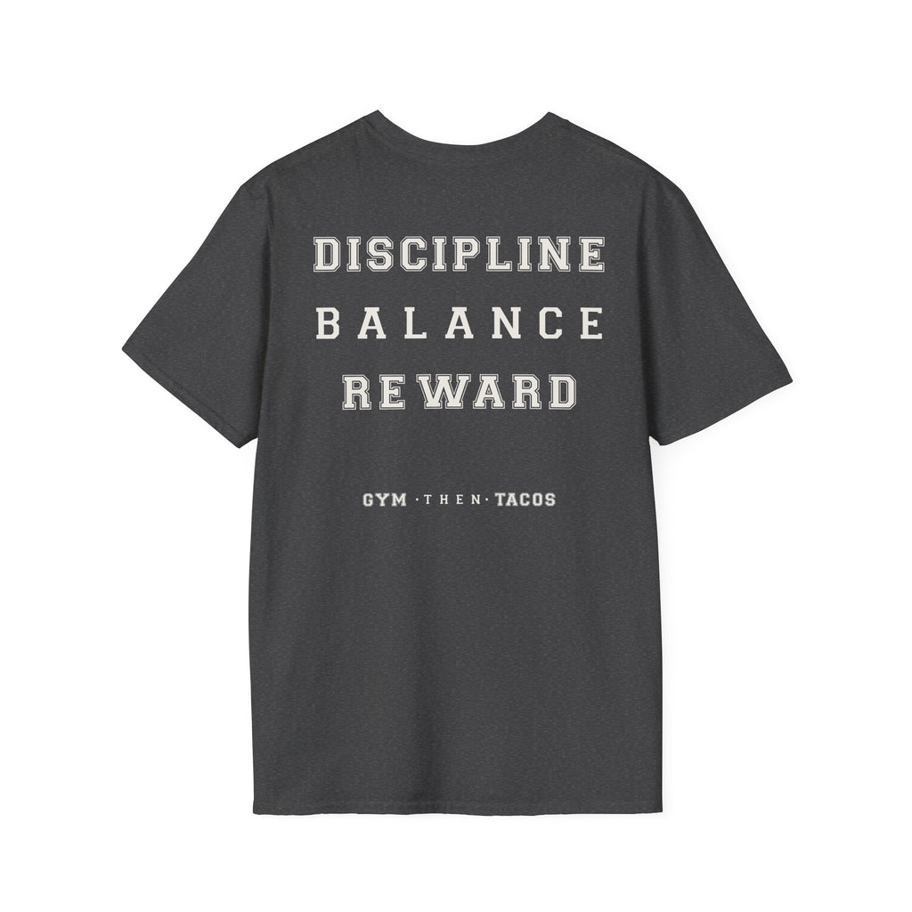 Gym Then Tacos T-Shirt — Minimal Fitness & Food Quote Tee