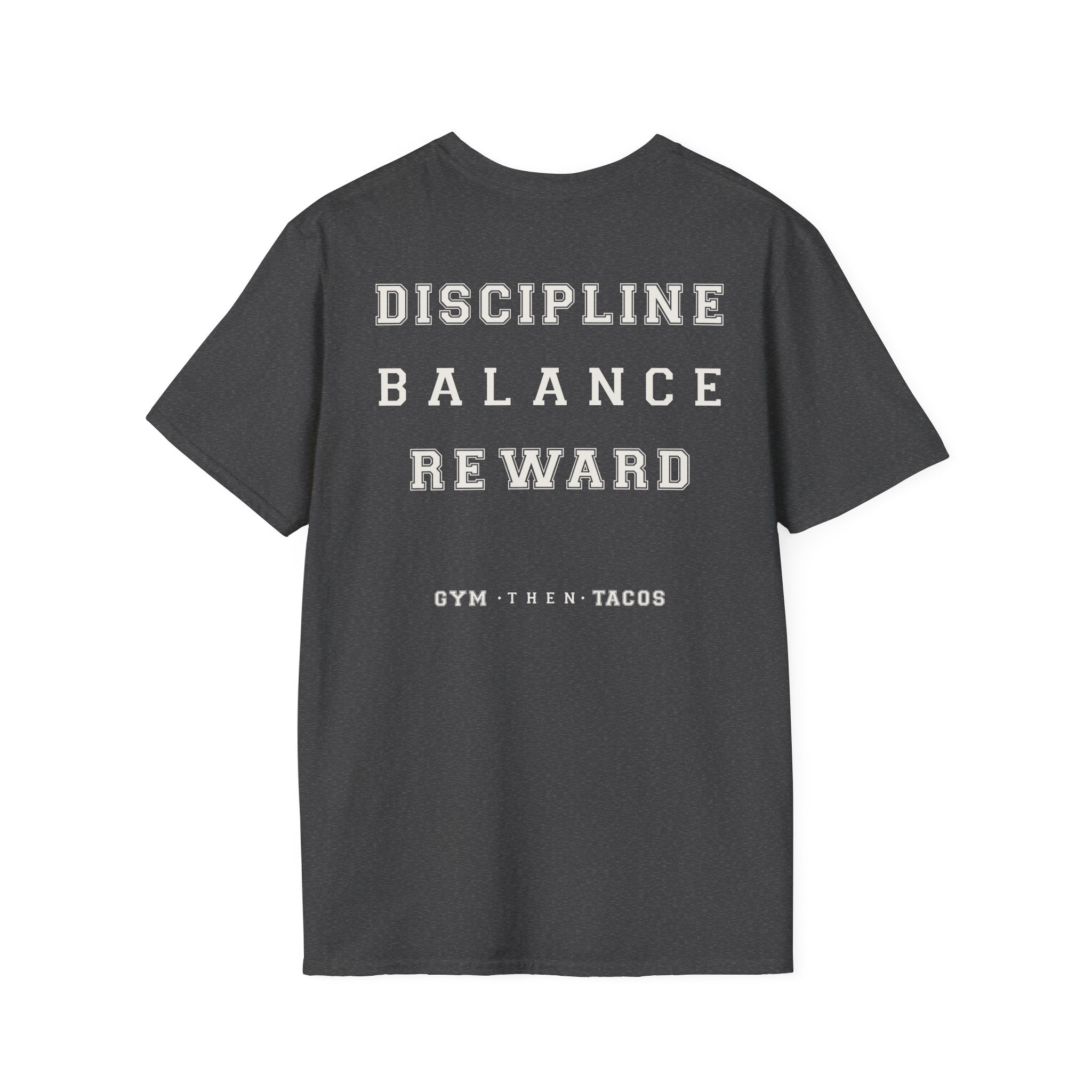 Gym Then Tacos T-Shirt — Minimal Fitness & Food Quote Tee
