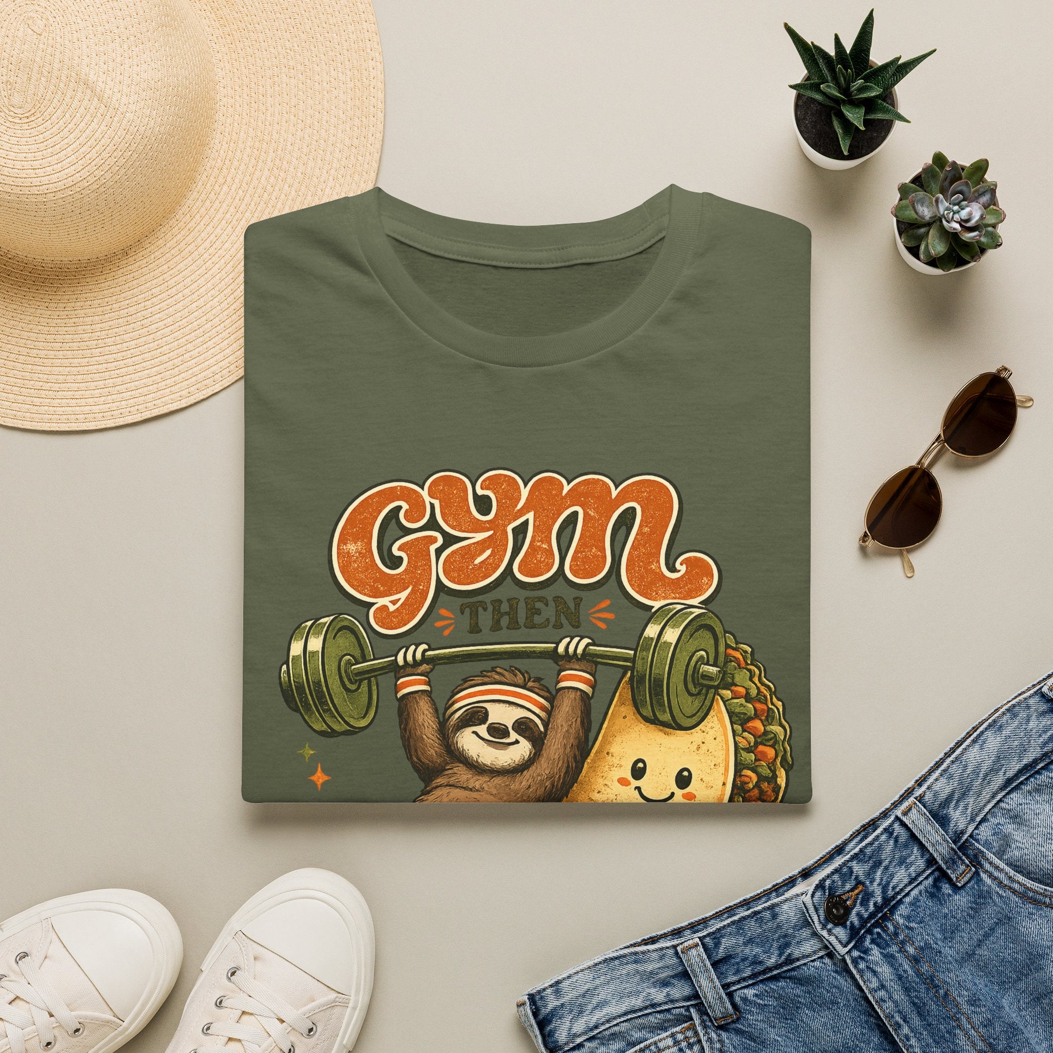 Gym Sloth | Premium Unisex T-Shirt | Gym Then Tacos