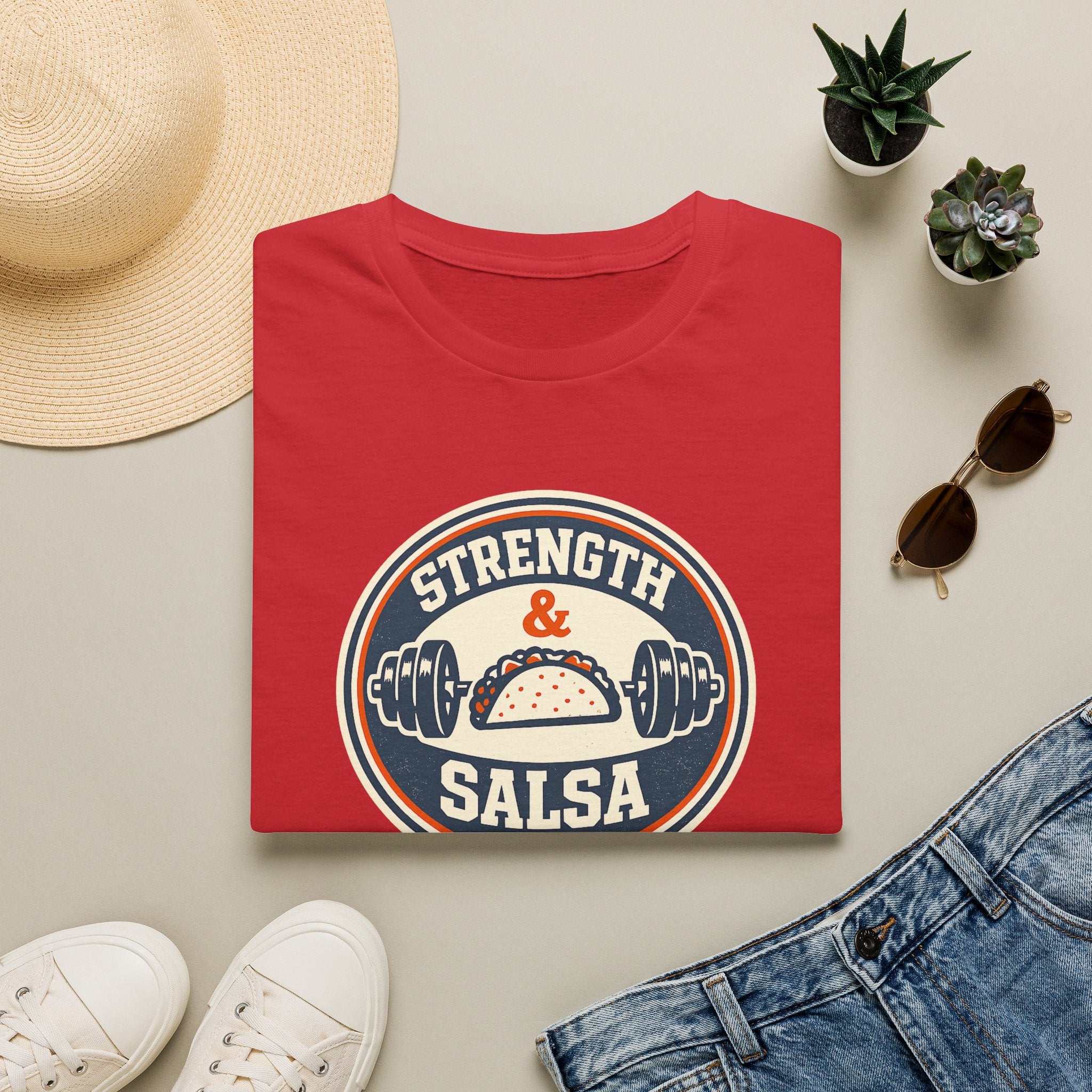 Strength & Salsa | Premium Unisex T-Shirt | Gym Then Tacos