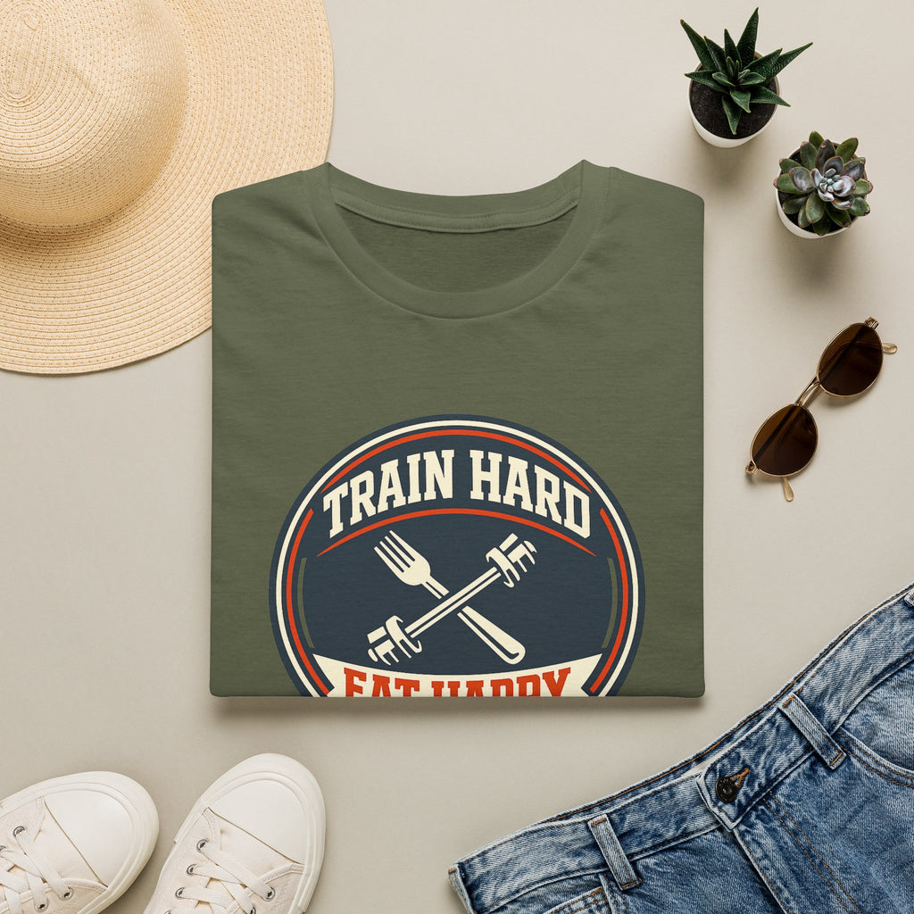 Train Hard. Eat Happy. | Premium Unisex T-Shirt | Gym Then Tacos