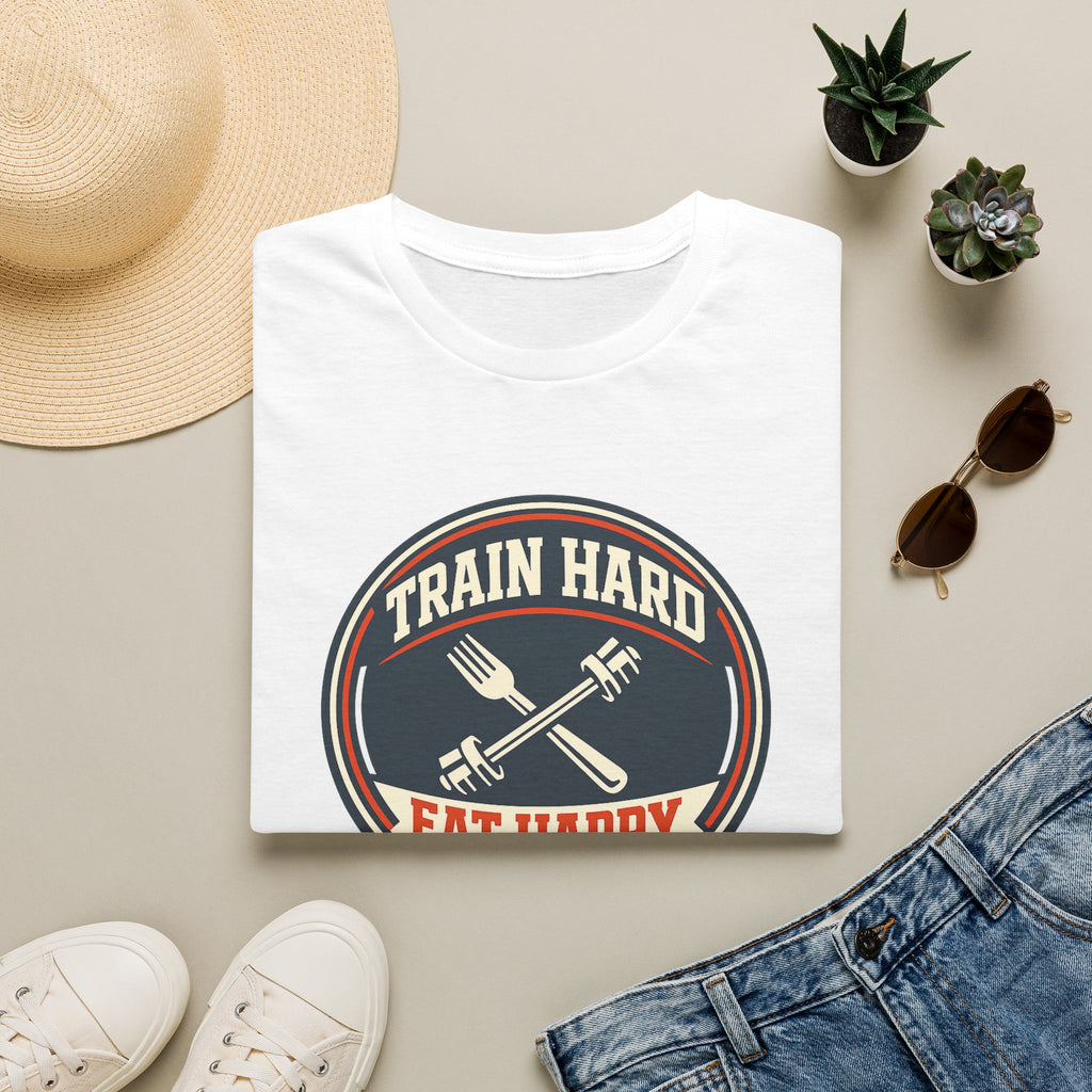 Train Hard. Eat Happy. | Premium Unisex T-Shirt | Gym Then Tacos