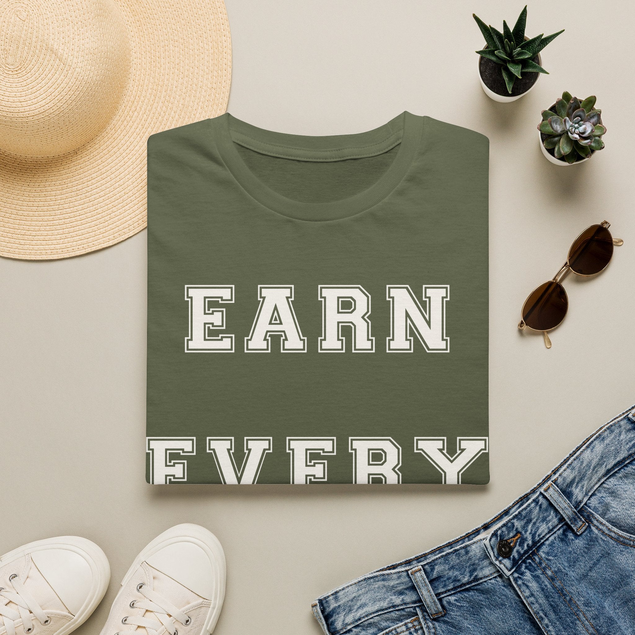 Earn Every Bite T-Shirt — Minimal Positive Quote Tee for Food Lovers & Casual Wear