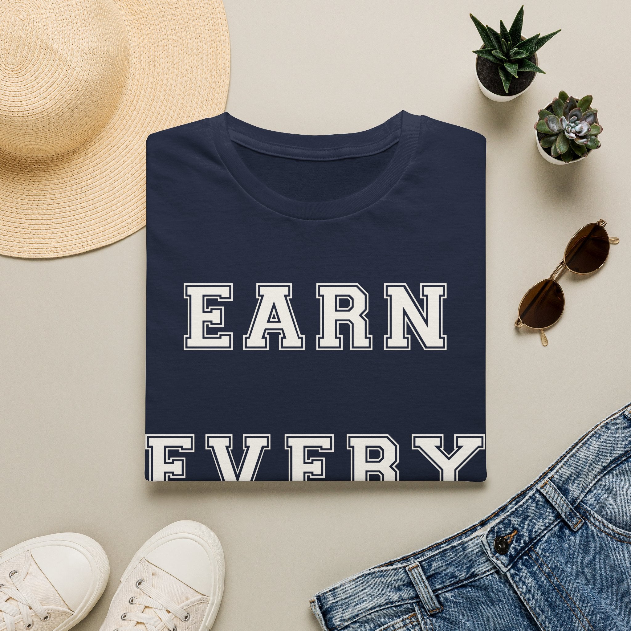 Earn Every Bite T-Shirt — Minimal Positive Quote Tee for Food Lovers & Casual Wear