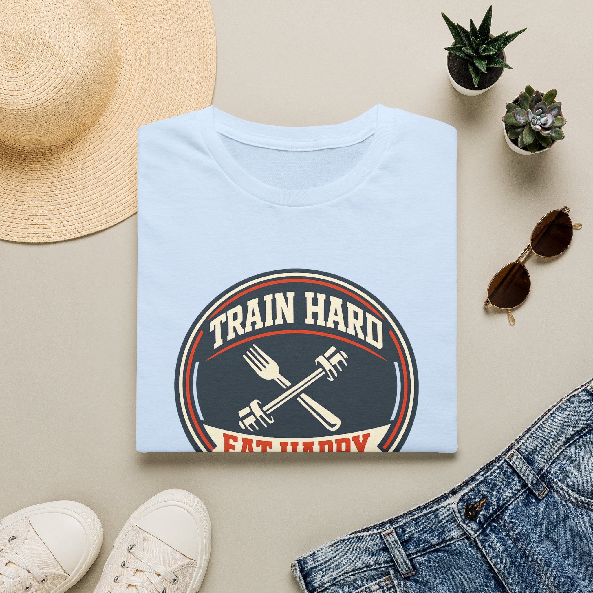 Train Hard. Eat Happy. | Premium Unisex T-Shirt | Gym Then Tacos